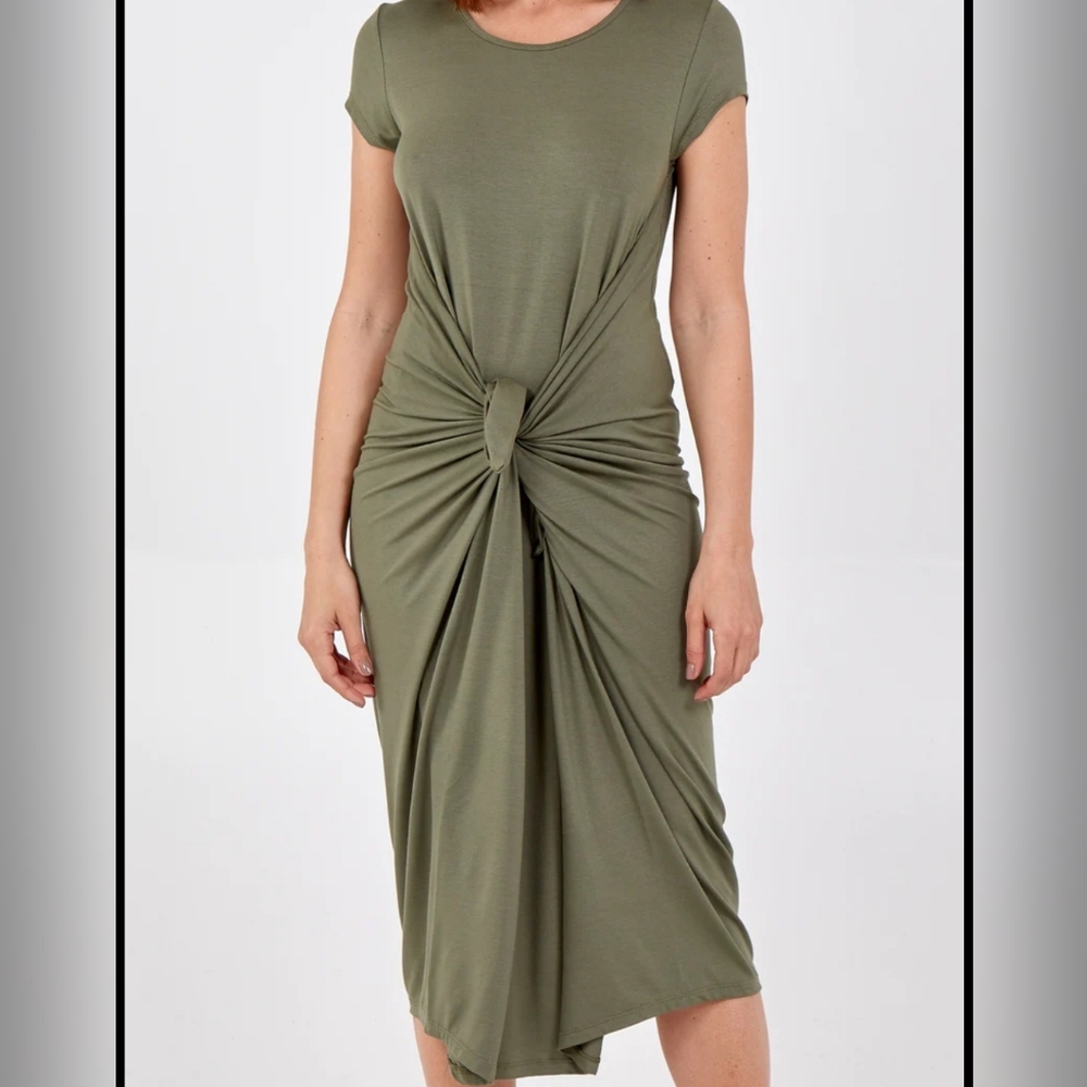 NWT Suzanne Betro Olive Green Twist Midi Dress